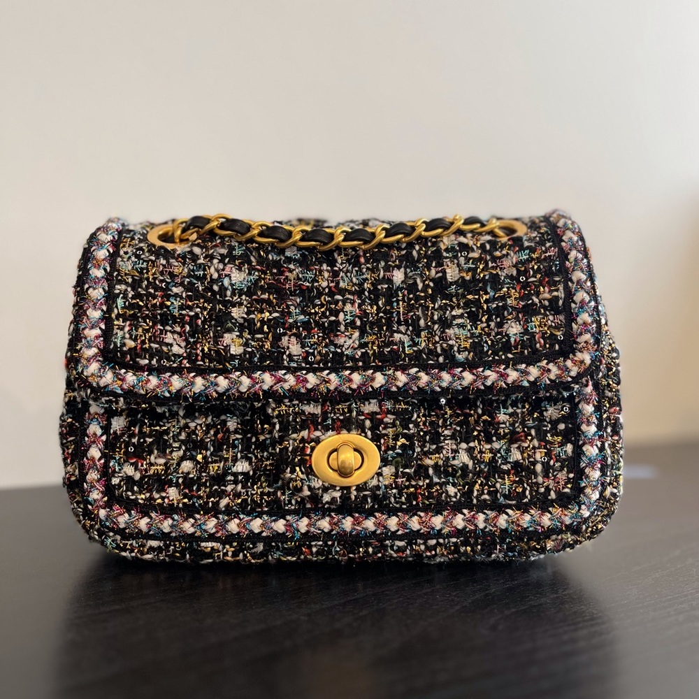 Urban Revivo Tweed Shoulder Bag - Grey Checkered color